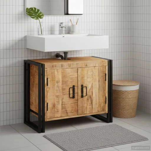 Mueble de Lavabo Marrón 71 x 33 x 58 cm Madera de Mango Maciza