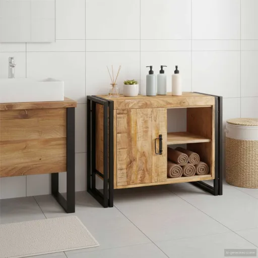 Mueble de Lavabo Marrón 71 x 33 x 58 cm Madera de Mango Maciza