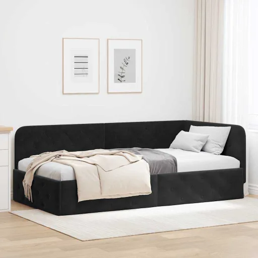Estructura de Cama en Esquina Negro 90 x 200 cm Terciopelo