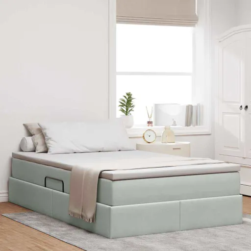 Cama Con Almacenamiento y Colchón Gris Claro 120 x 200 cm