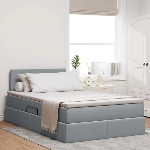 Cama Con Almacenamiento y Colchón Gris Claro 120 x 190 cm