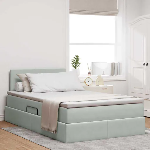 Cama Con Almacenamiento Gris Claro 120 x 200 cm Terciopelo