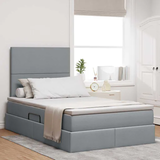 Cama Con Almacenamiento y LED Gris Claro 120 x 200 cm Poliéster