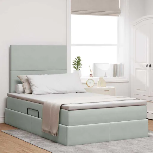 Cama Con Almacenamiento y LED Con LED Gris Claro 120 x 200 cm