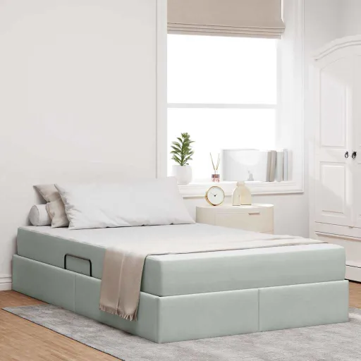 Cama Con Almacenamiento y Colchón Gris Claro 120 x 200 cm
