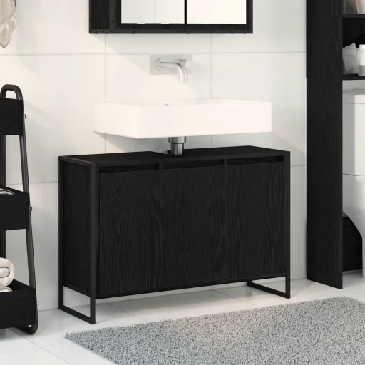 Gabinete de Baño Con Almacenamiento Roble Negro 90 x 30 x 60 cm
