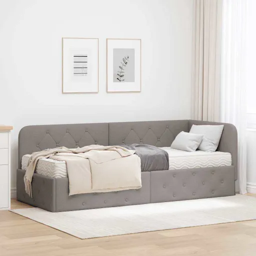 Estructura de Cama en Esquina Taupé 80 x 200 cm Tela