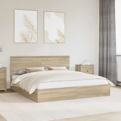 Cama Con Almacenamiento Con Cabecera Roble Sonoma 200 x 200 cm
