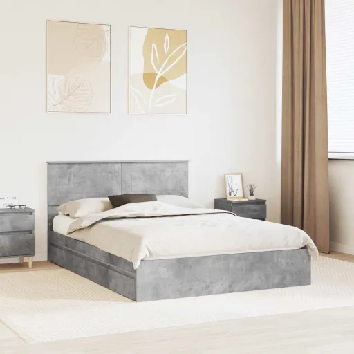 Cama Con Almacenamiento Con Cabecera Gris Concreto 160 x 200 cm
