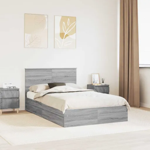 Cama Con Almacenamiento Con Cabecera Gris Sonoma 120 x 200 cm