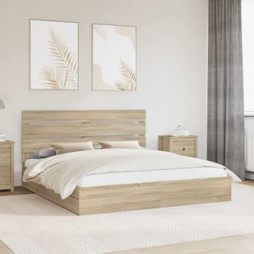 Cama Con Almacenamiento Con Cabecera Roble Sonoma 200 x 200 cm