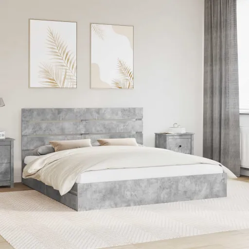 Cama Con Almacenamiento Con Cabecera Gris Concreto 200 x 200 cm
