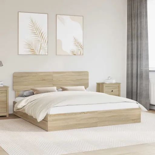 Cama Con Almacenamiento Con Cabecera Roble Sonoma 200 x 200 cm