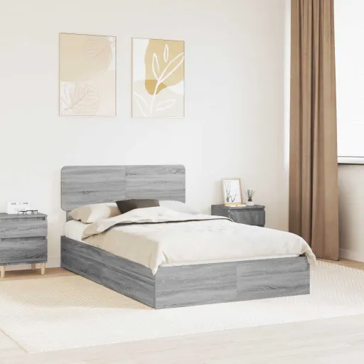 Cama Con Almacenamiento Con Cabecera Gris Sonoma 120 x 190 cm