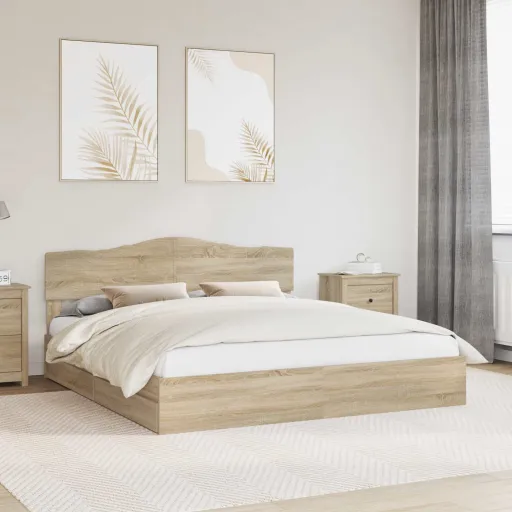Cama Con Almacenamiento Con Cabecera Roble Sonoma 200 x 200 cm