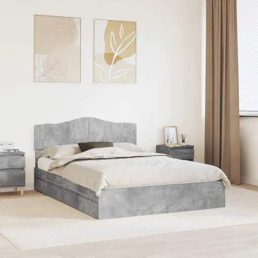 Cama Con Almacenamiento Con Cabecera Gris Concreto 160 x 200 cm