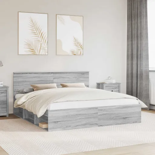 Estructura de Cama Con Cabecera Gris Sonoma 180 x 200 cm