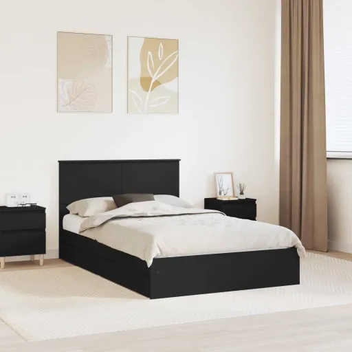Cama Con Almacenamiento Negro 120 x 200 cm Madera de Ingeniería