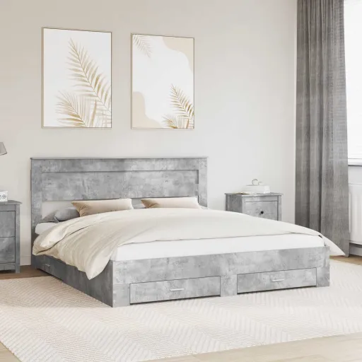 Estructura de Cama Con Cabecera Gris Concreto 200 x 200 cm