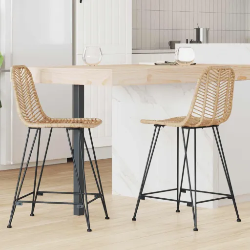 Silla de Bar   Natural 44,5 x 54,5 x 97,5 cm Ratan e Hierro (2 pcs)