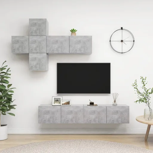 Set de Muebles de Salón 7 Pzas Madera Ingeniería Gris Hormigón