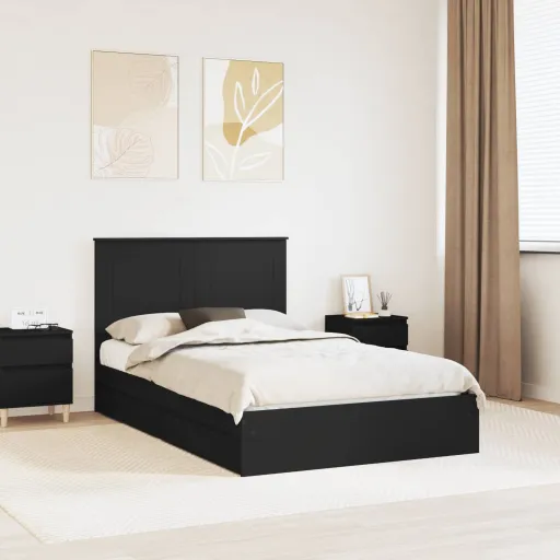 Cama Con Almacenamiento Negro 120 x 200 cm Madera de Ingeniería
