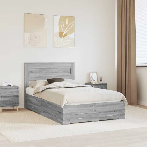 Estructura de Cama Con Cabecera Gris Sonoma 120 x 200 cm