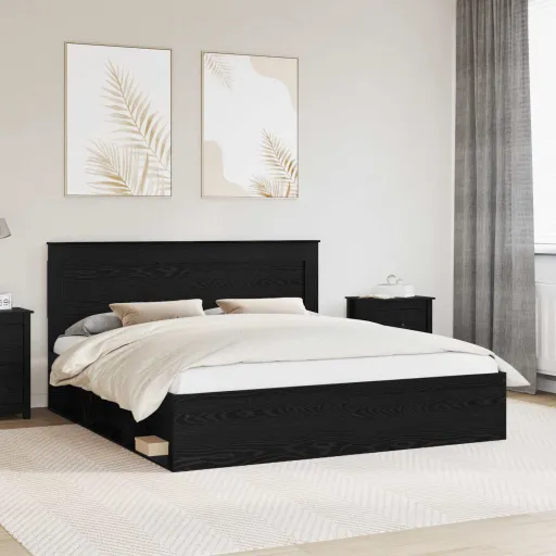 Estructura de Cama Negro 200 x 200 cm Madera de Pino Macizo