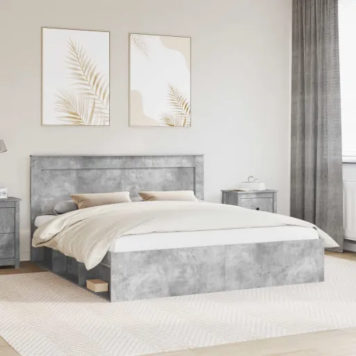 Estructura de Cama Concreto 200 x 200 cm Madera de Pino Macizo