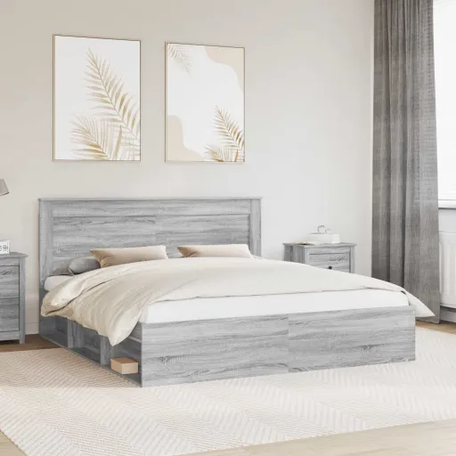 Estructura de Cama Con Cabecera Gris Sonoma 200 x 200 cm