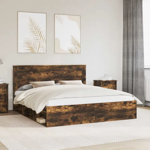 Estructura de Cama Con Cabecera Roble Ahumado 180 x 200 cm