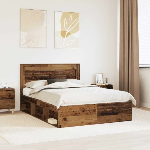 Estructura de Cama Con Cabecera Madera Vieja 150 x 200 cm