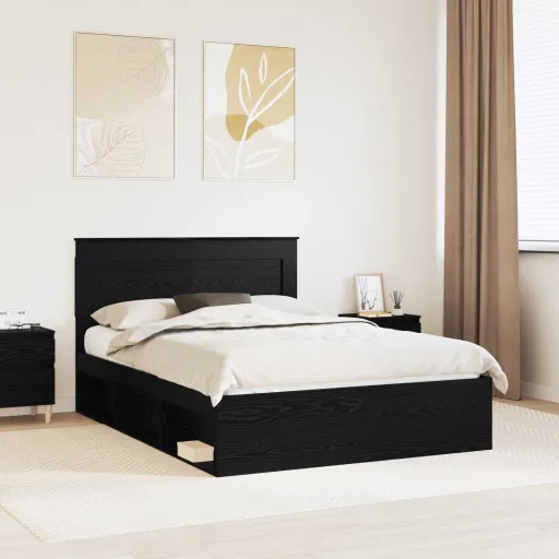 Estructura de Cama Negro 140 x 190 cm Madera de Pino Macizo