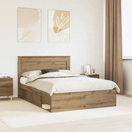 Estructura de Cama Con Cabecera Roble Artesanal 140 x 200 cm