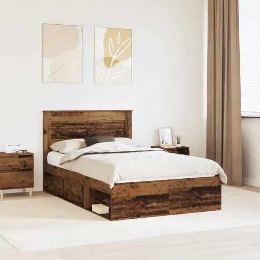 Estructura de Cama Con Cabecera Madera Vieja 135 x 190 cm