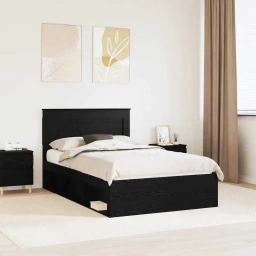 Estructura de Cama Negro 120 x 190 cm Madera de Pino Macizo