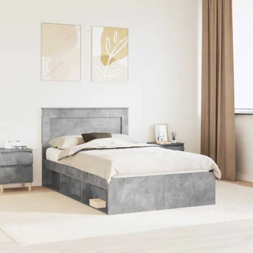 Estructura de Cama Concreto 120 x 190 cm Madera de Pino Macizo