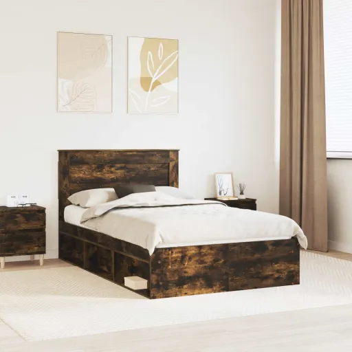 Estructura de Cama Con Cabecera Roble Ahumado 120 x 190 cm