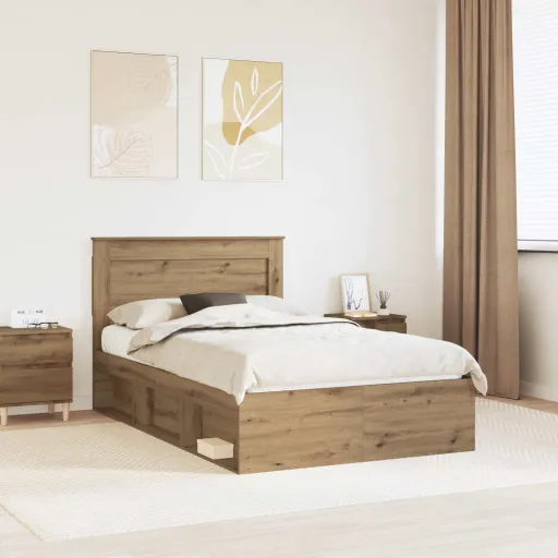 Estructura de Cama Con Cabecera Roble Artesanal 120 x 190 cm