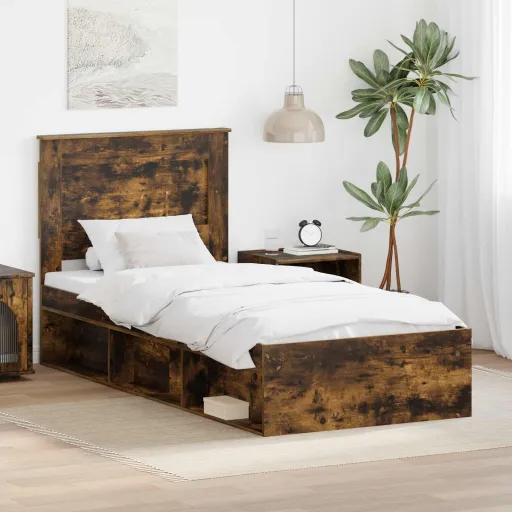 Estructura de Cama Con Cabecera Roble Ahumado 100 x 200 cm
