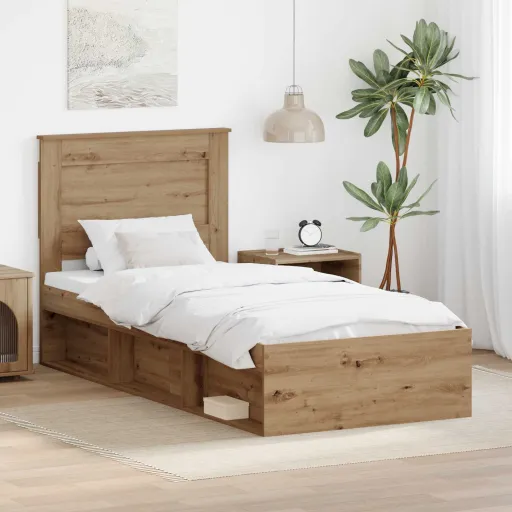 Estructura de Cama Con Cabecera Roble Artesanal 90 x 190 cm