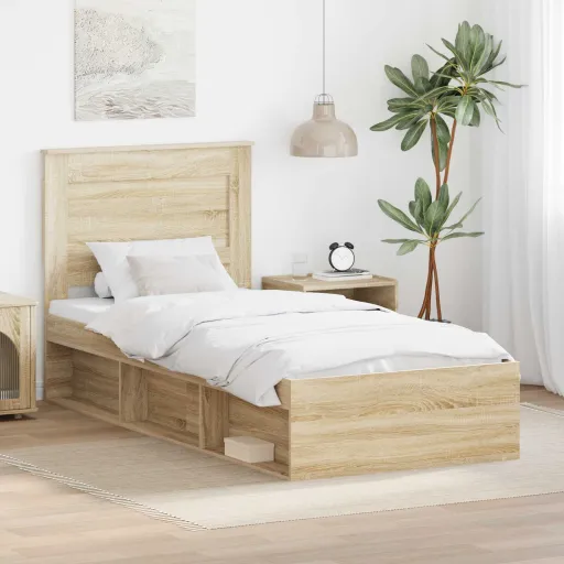 Estructura de Cama Con Cabecera Roble Sonoma 75 x 190 cm