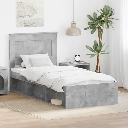 Estructura de Cama Con Cabecera Gris Concreto 75 x 190 cm