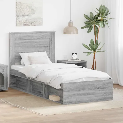 Estructura de Cama Con Cabecera Gris Sonoma 75 x 190 cm