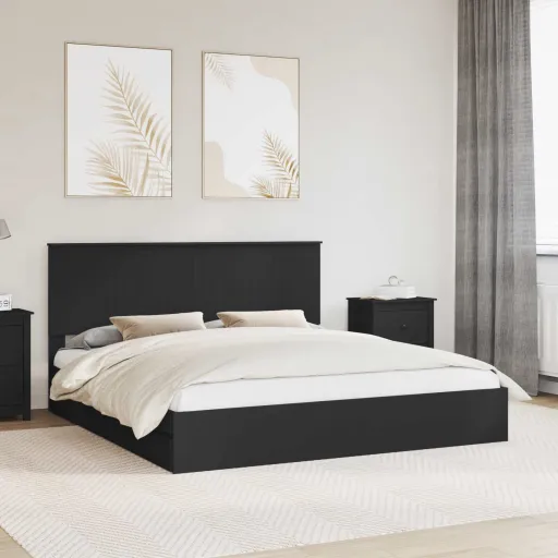 Cama Con Almacenamiento Negro 180 x 200 cm Madera de Ingeniería
