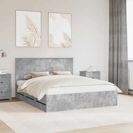 Cama Con Almacenamiento Con Cabecera Gris Concreto 160 x 200 cm