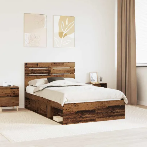 Estructura de Cama Con Cabecera Madera Vieja 120 x 200 cm