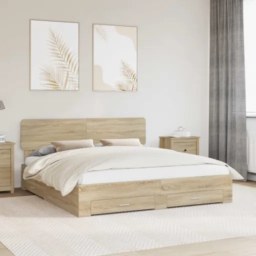 Estructura de Cama Con Cabecera Roble Sonoma 200 x 200 cm