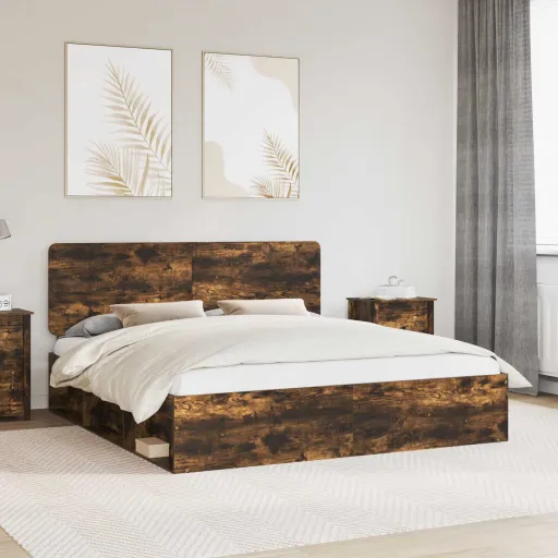 Estructura de Cama Con Cabecera Roble Ahumado 200 x 200 cm