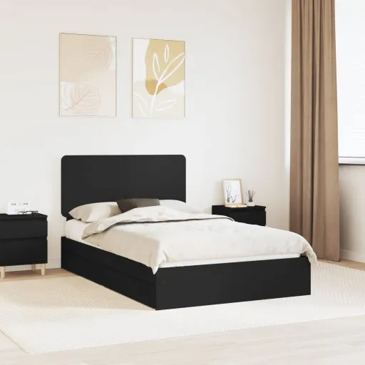 Cama Con Almacenamiento Negro 120 x 200 cm Madera de Ingeniería